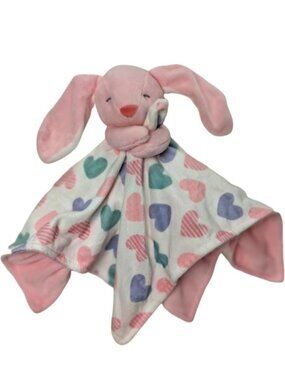 Carter's Pink Bunny Hearts Security Blanket Lovey Plush Pink Purple Soother